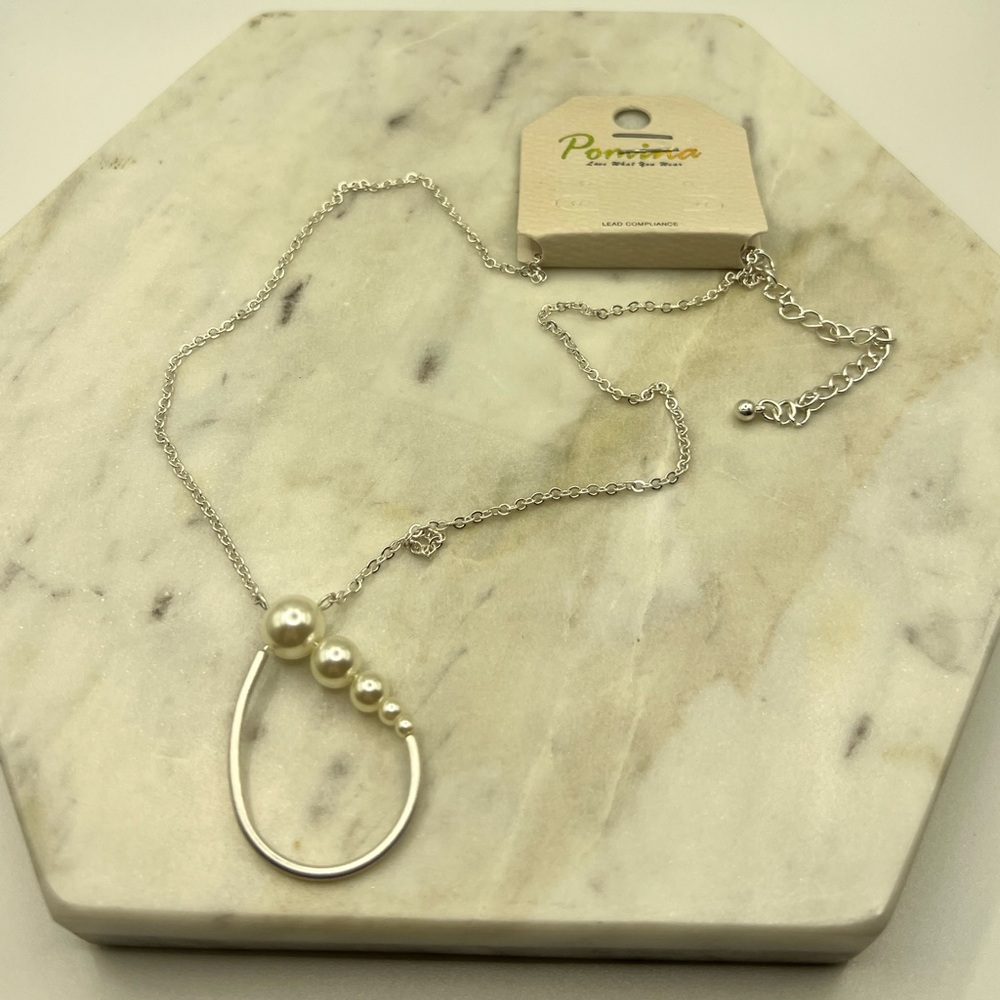 Pomina Silver Plated Necklace W/ Faux Pearls NEW